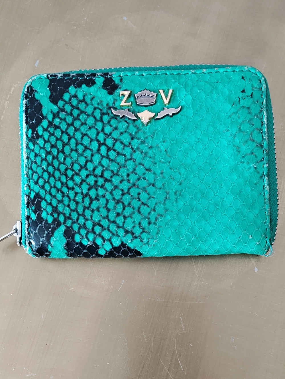 Zadig & Voltaire Green Snake Leather Zippy Wallet